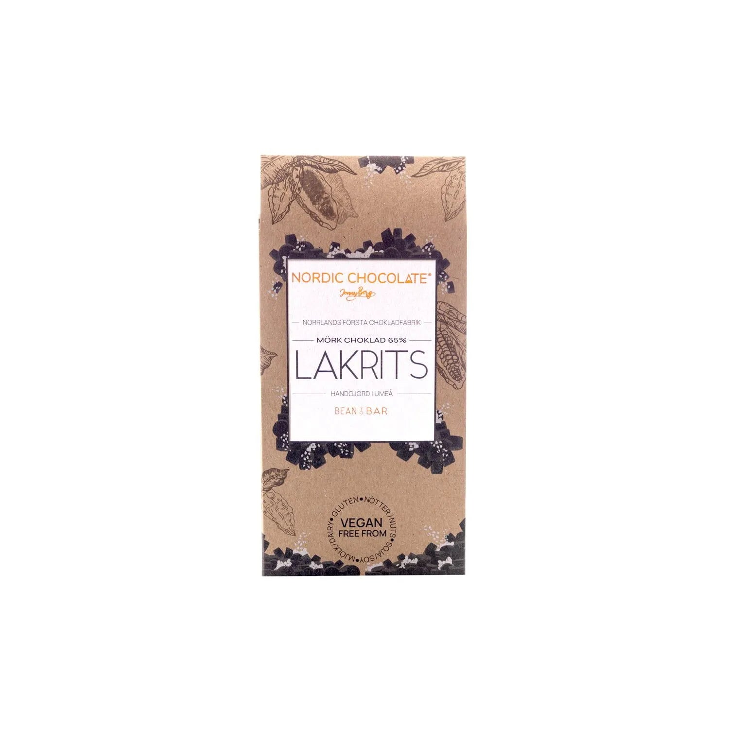 Lakritz-Schokolade von Nordic Chocolate, 90 g, vegane Schokolade aus Schweden mit Naturpapier-Verpackung.