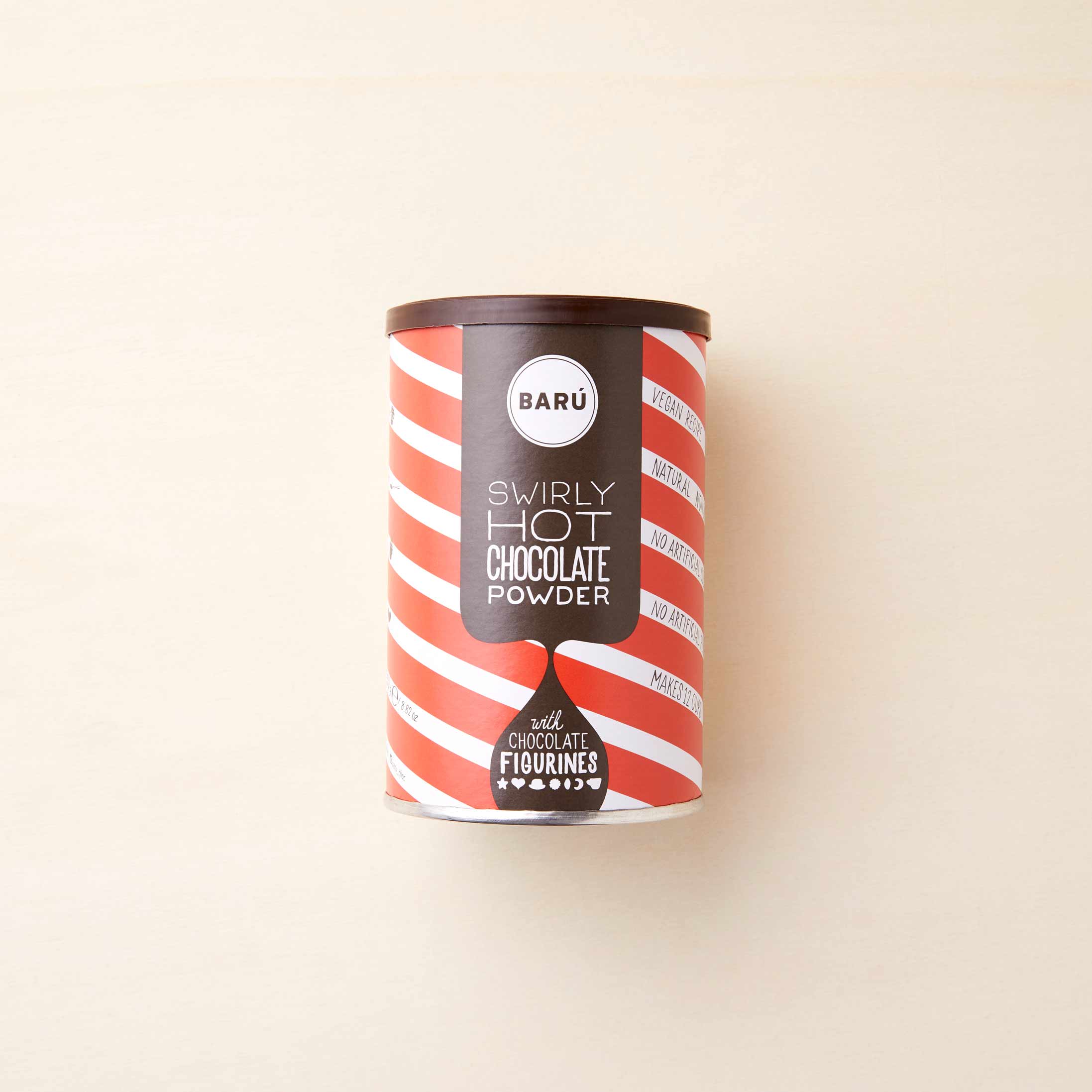 Dunkles Trinkschokoladen-Pulver mit 53% Kakao und Schoko-Figuren von Barú im Chocoversum