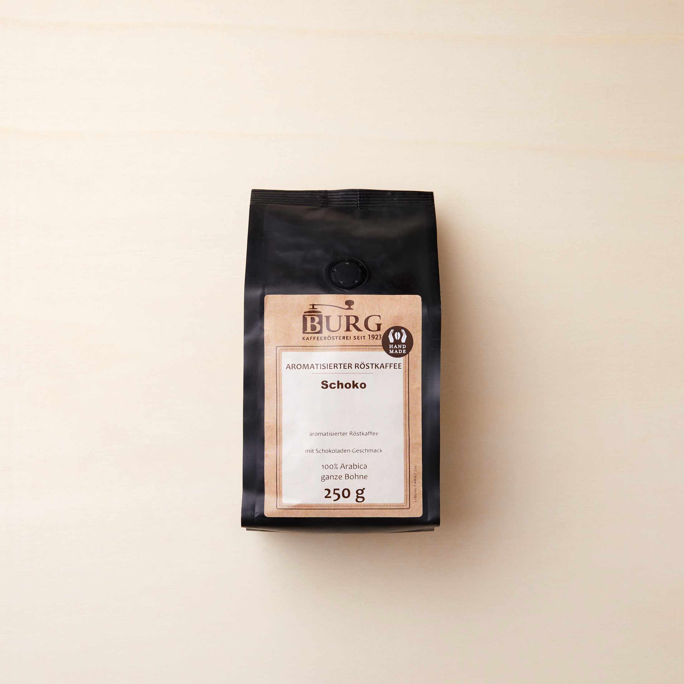 250 Gramm aromatisierter Röstkaffee mit Schokoladen Geschmack von Kaffeerösterei Burg