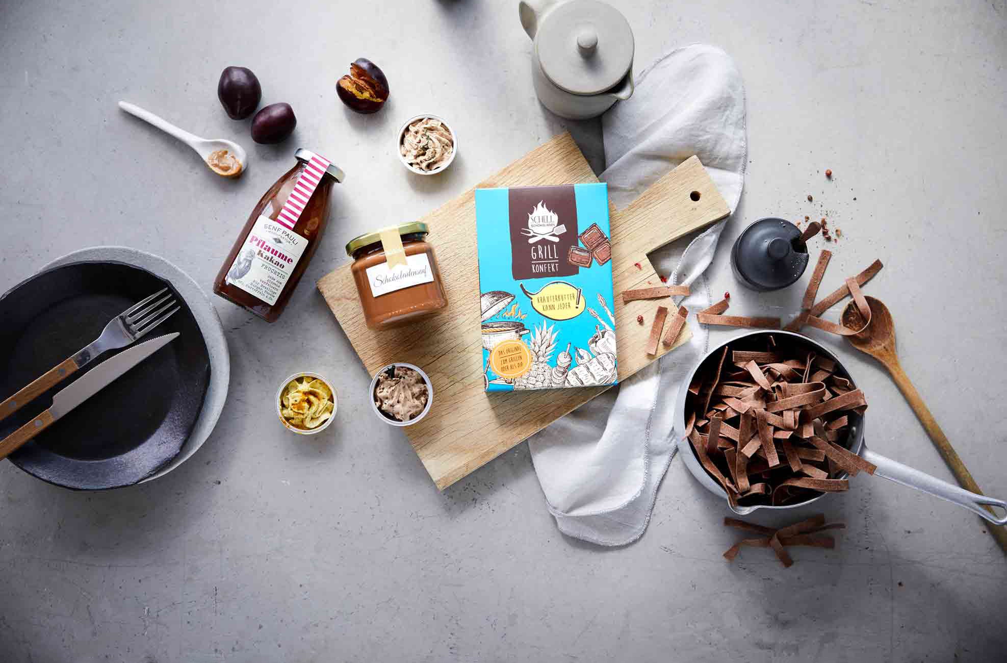 leckere herzhafte Produkte mit Kakao oder Schokolade
