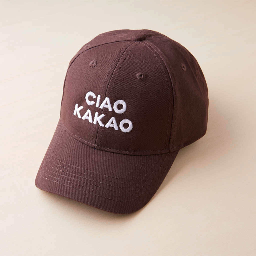 braune Cap mit weißem "Ciao Kakao" Aufdruck