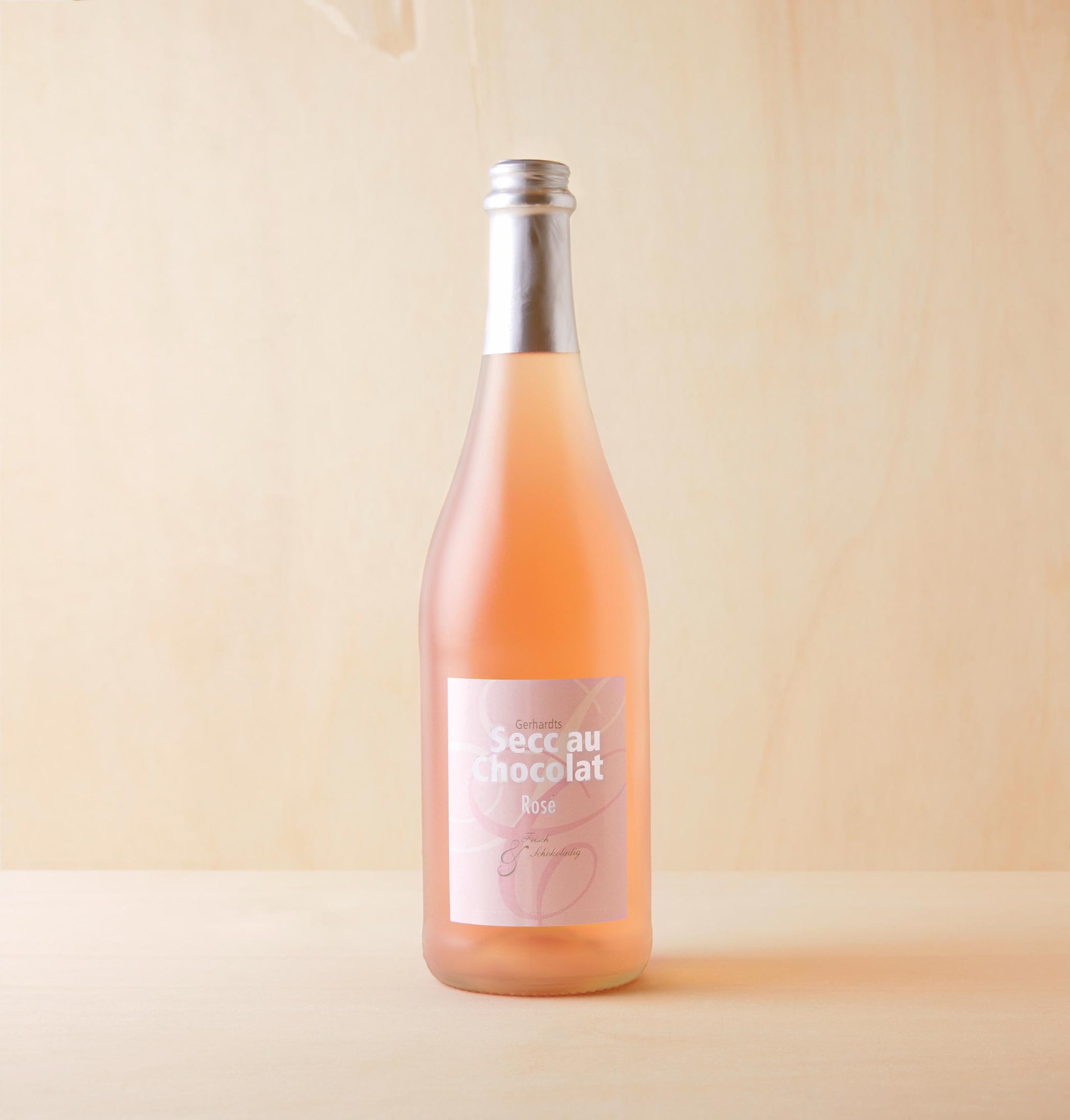 0,75l Flasche aus Weißglas mit rosa Etikett Secc au Chocolat Rosé